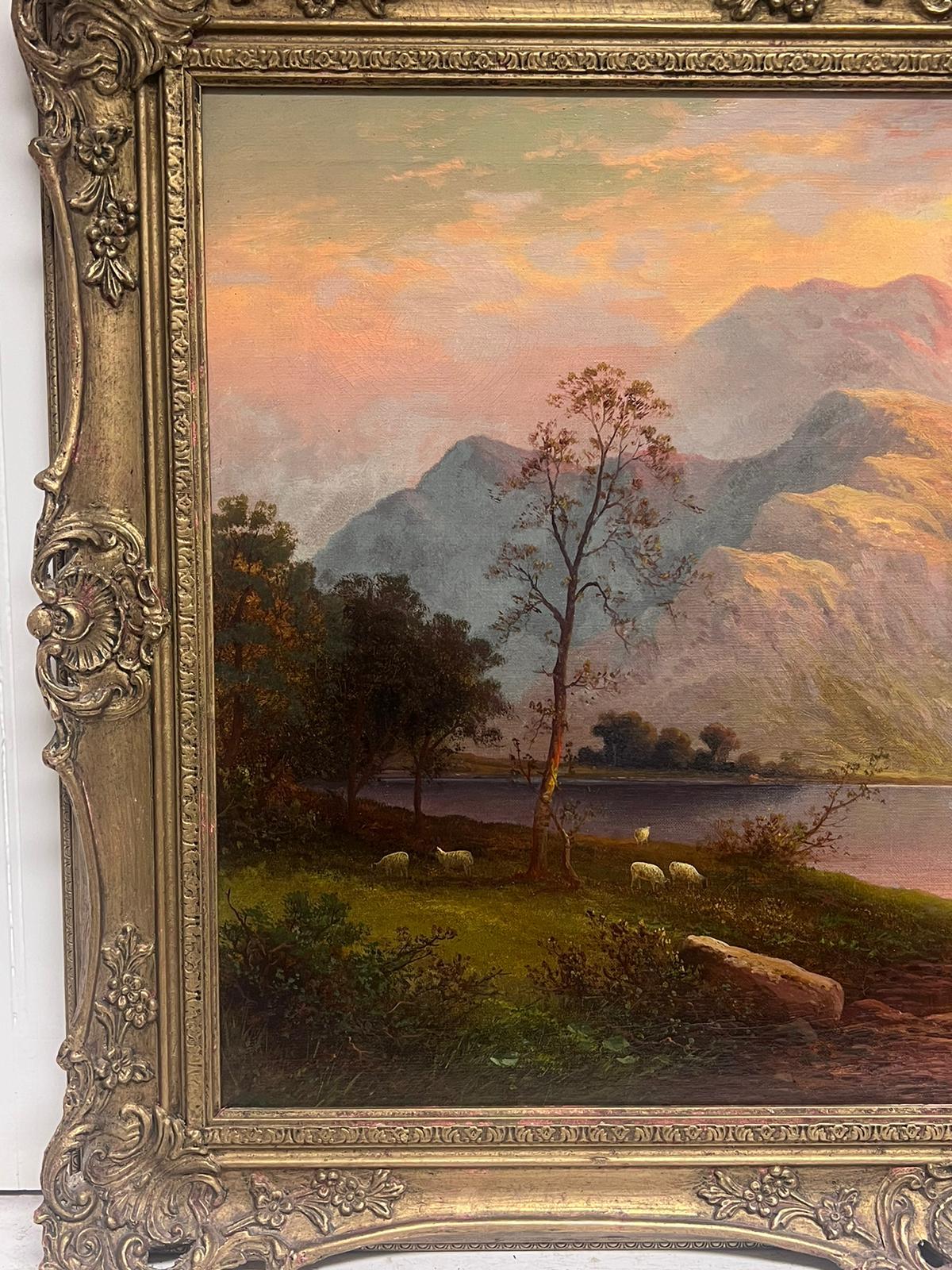 Large Victorian Signed Oil Painting English Lake District Sunset Ullswater For Sale 4