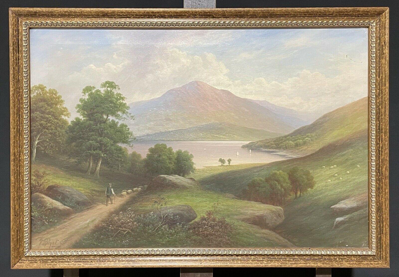 Victor Rolyat Figurative Painting - Loch Lomond Scottish Highlands Loch Scene, Signed Antique Oil Painting