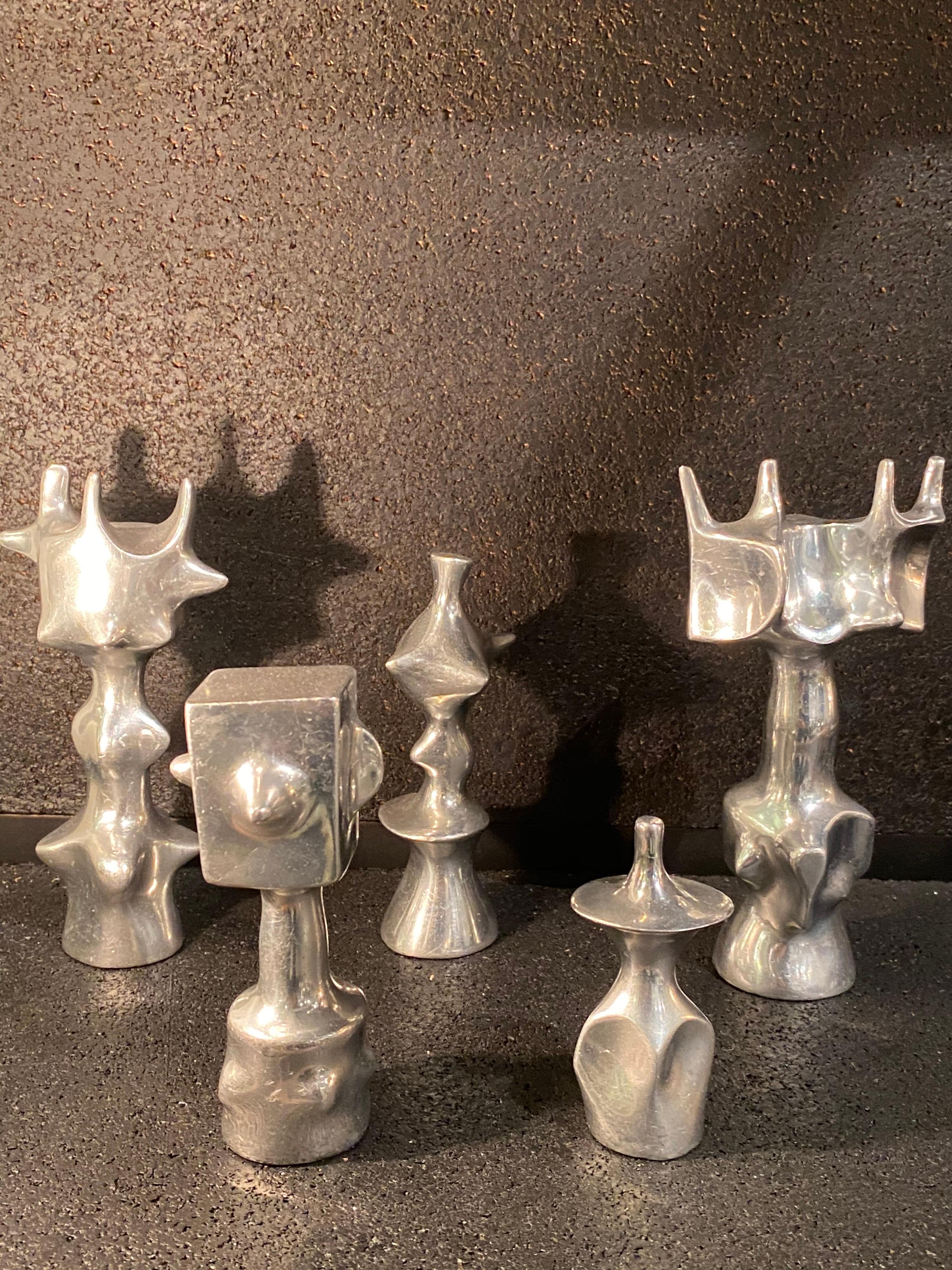 Set of Victor Roman sculptures in aluminum
Unique pieces 
circa 1970
Great condition
Dimensions are for the tallest one.
