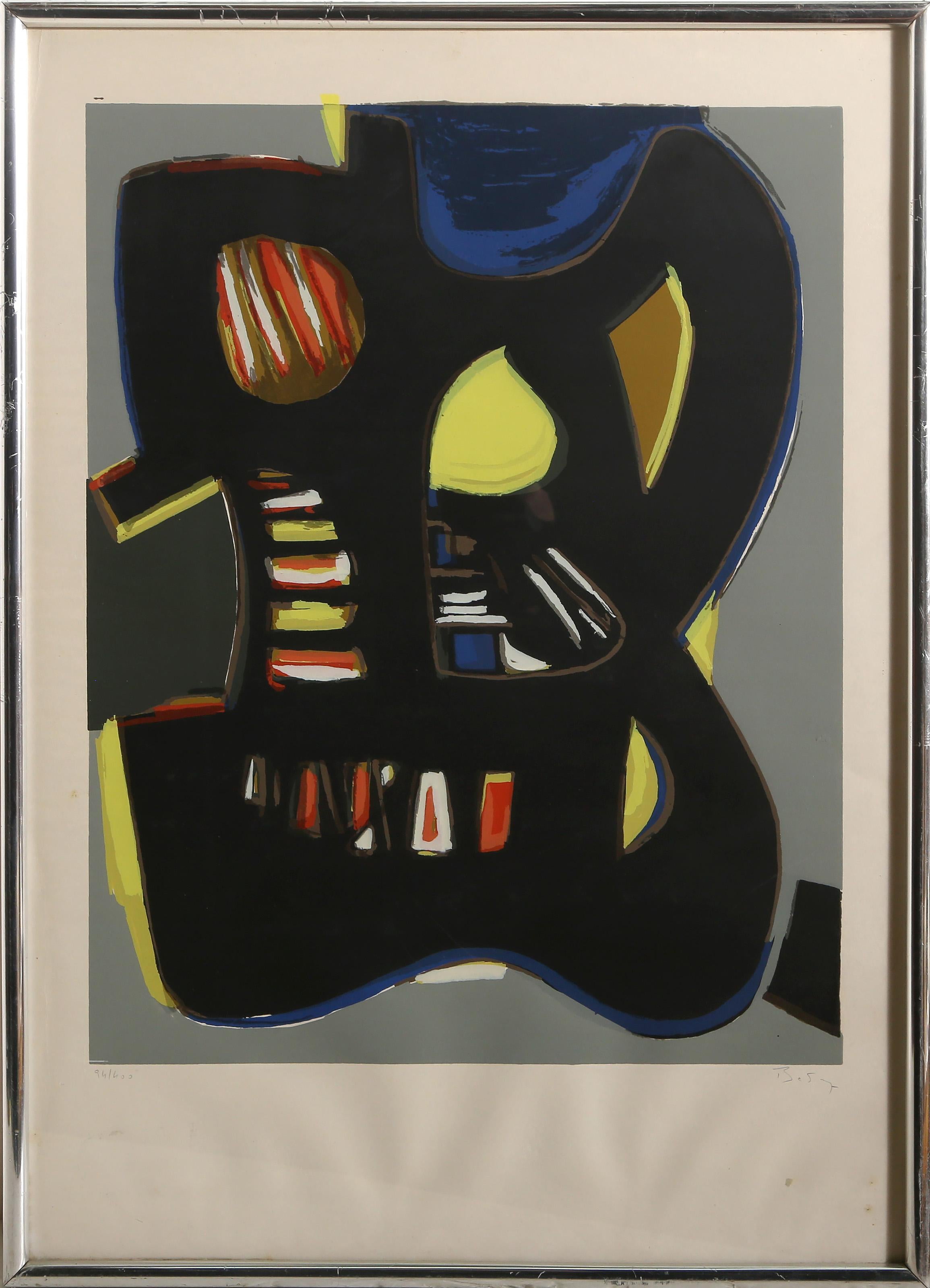 Victor Rosado, puertorriqueño (1938 - ) - Composición abstracta, Año:  circa 1975, Medio:  Serigrafía, firmada y numerada a lápiz, Edición:  94/400, Tamaño de la imagen:  18,25 x 14,5 pulgadas, Tamaño:  60,33 x 43,18 cm (23,75 x 17 pulg.), Tamaño