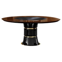 Victor Round Brown Dining Table with Lazy Susan