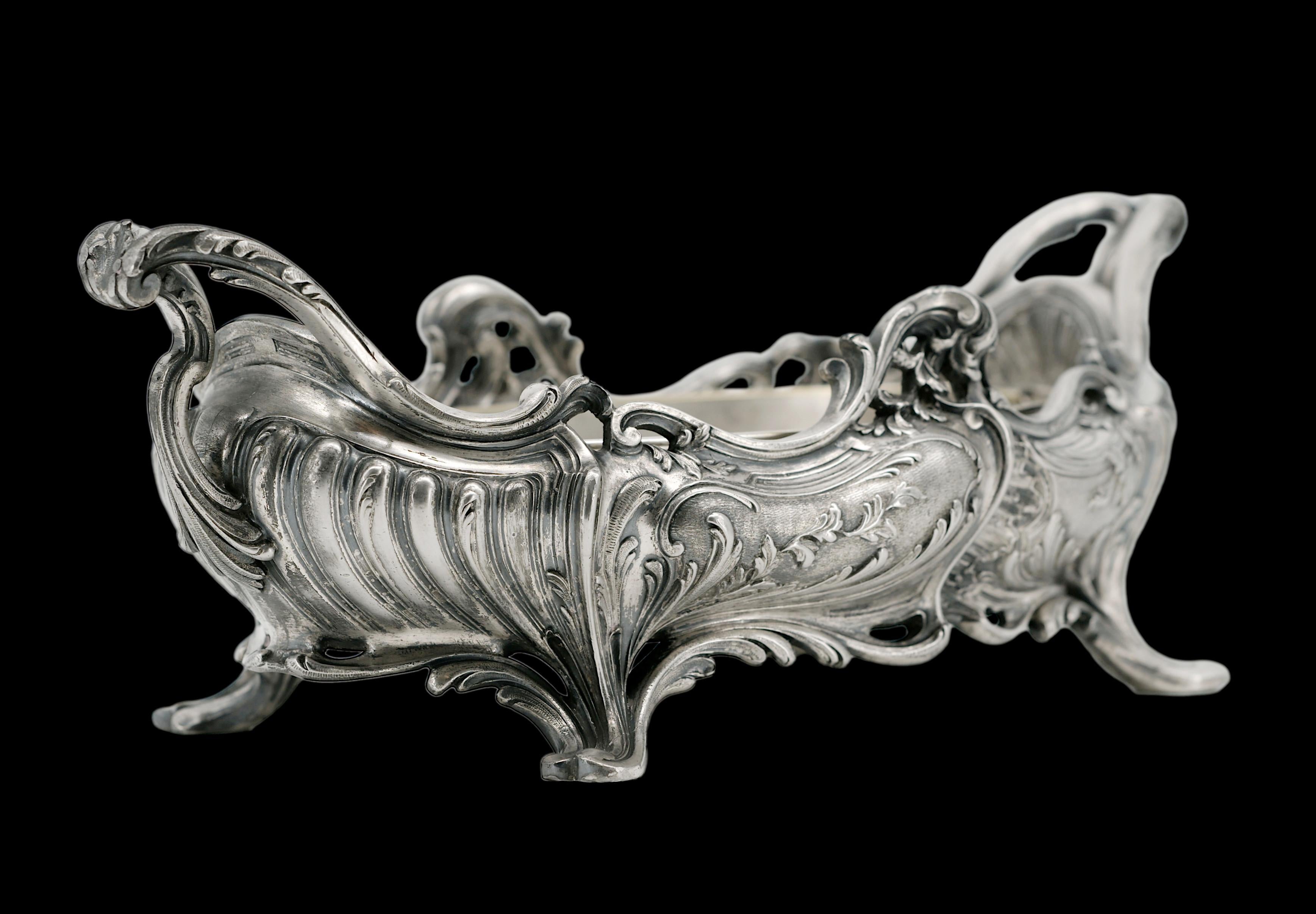 Silvered Victor SAGLIER French Art Nouveau Silverplate Planter Centerpiece, 1890 For Sale
