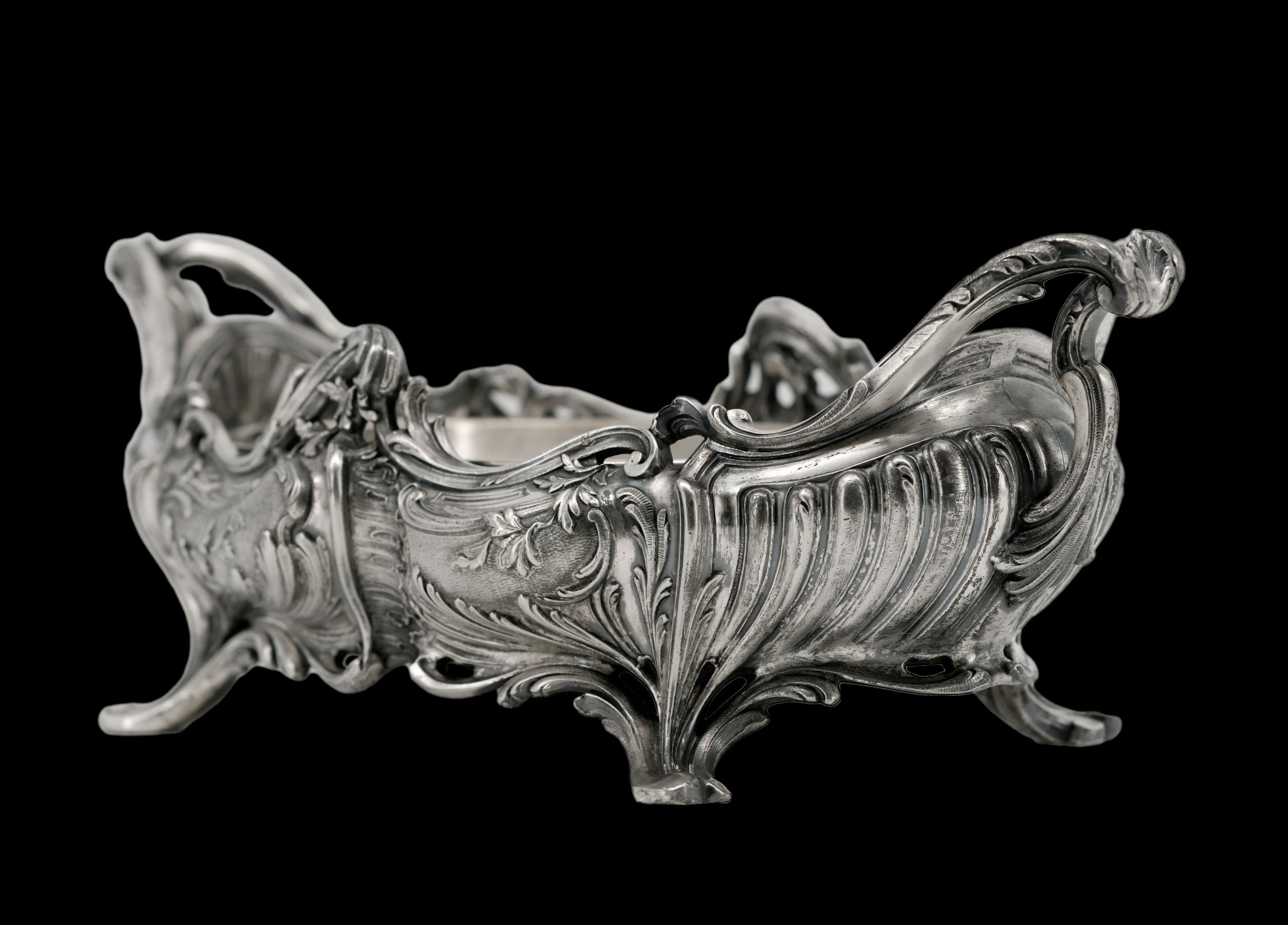 Late 19th Century Victor SAGLIER French Art Nouveau Silverplate Planter Centerpiece, 1890 For Sale