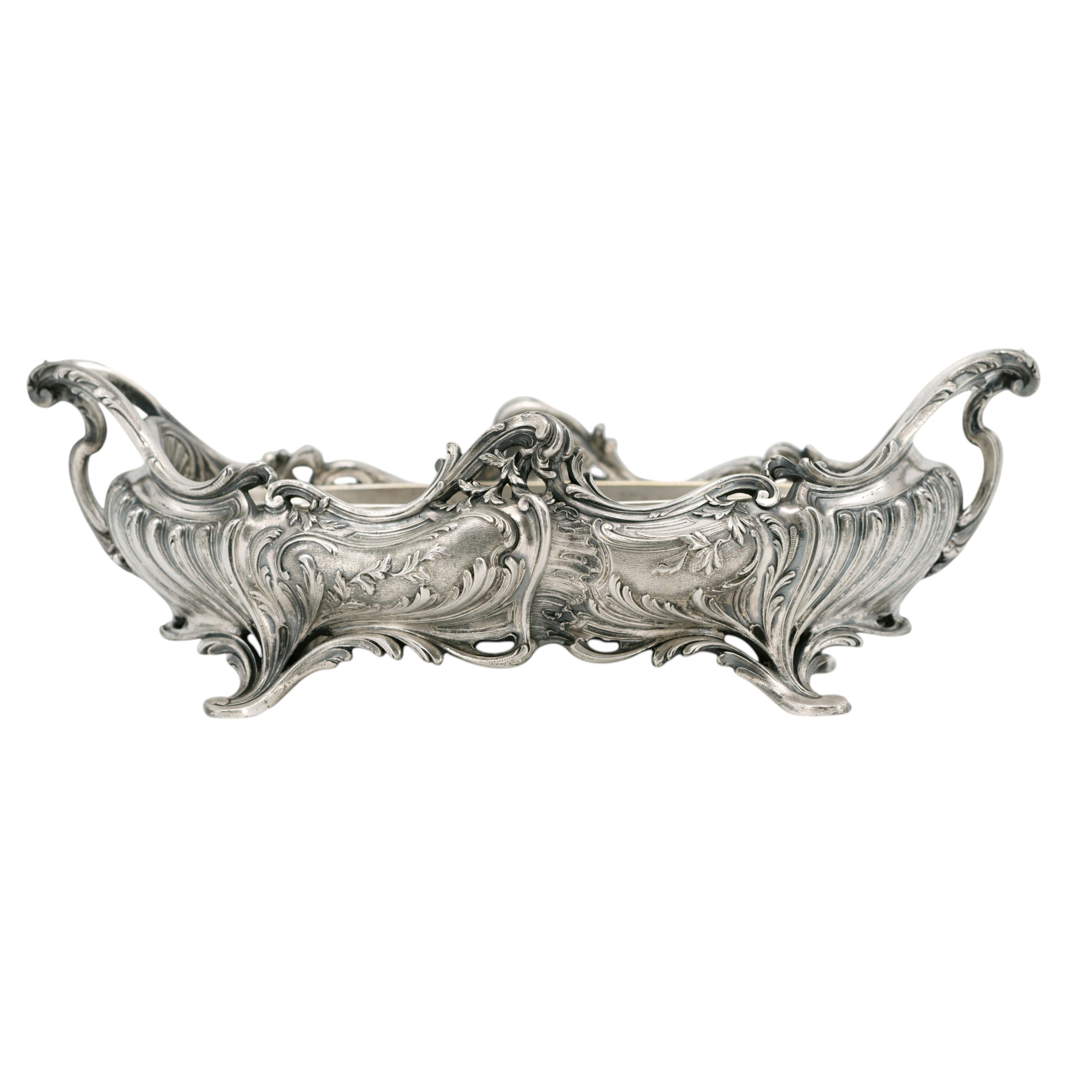 Centre de table jardinière en métal argenté Art nouveau français de Victor SAGLIER, 1890