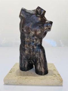 Victor Salmones Bronze Male Torso Sculpture Artist Proof, Figurative Mexican Art