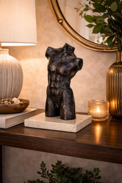 Victor Salmones Bronze Male Torso Sculpture Artist Proof, Figurative Mexican Art