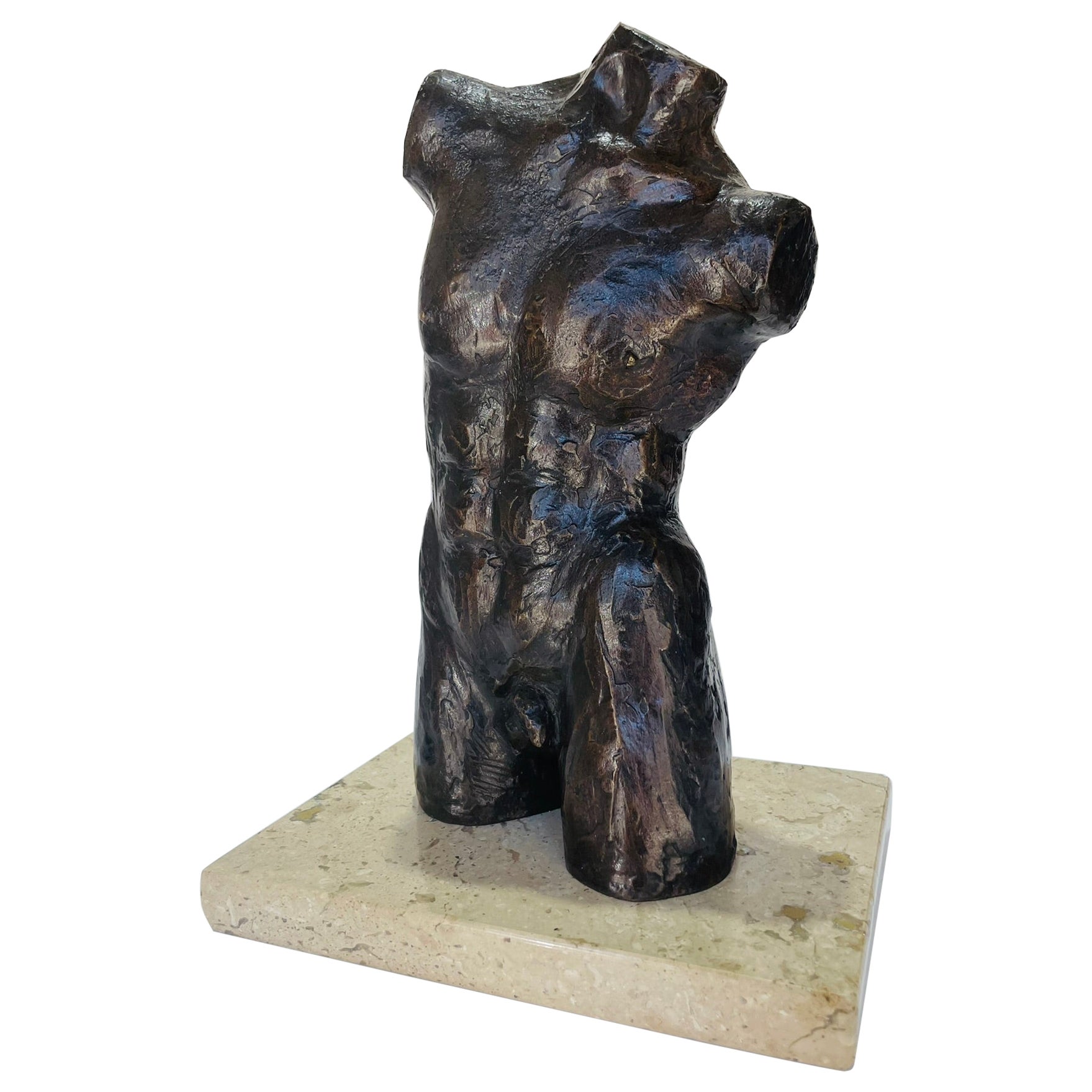 Victor Salmones Bronze Male Torso Sculpture Artist Proof, Figurative Mexican Art For Sale