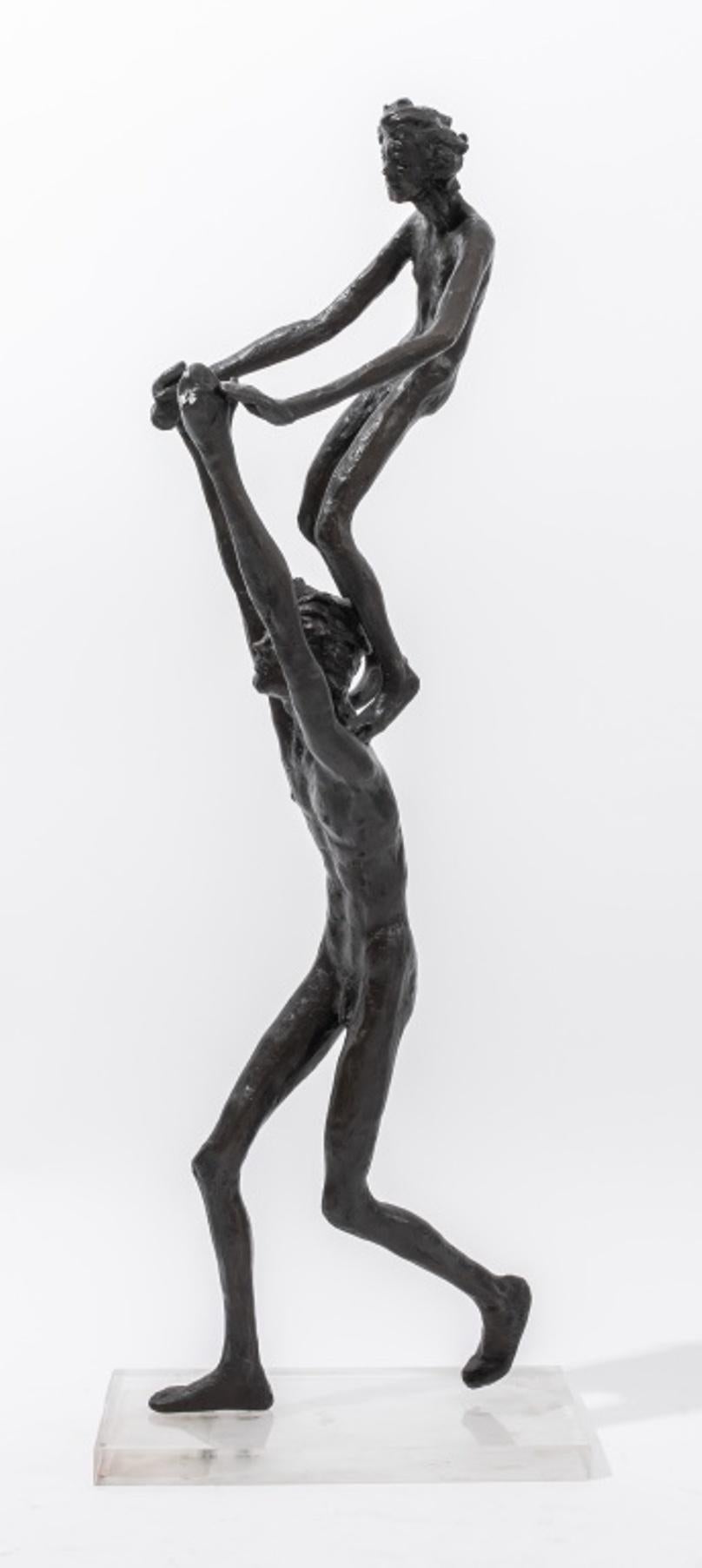 Mid-Century Modern Victor Salmones Father & Child Bronze Sculpture