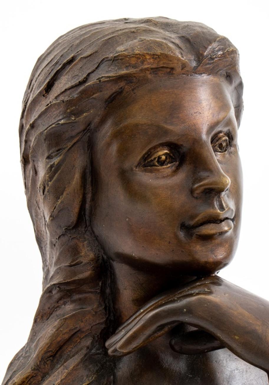 Mid-Century Modern Victor Salmones Female Bust Bronze Sculpture For Sale