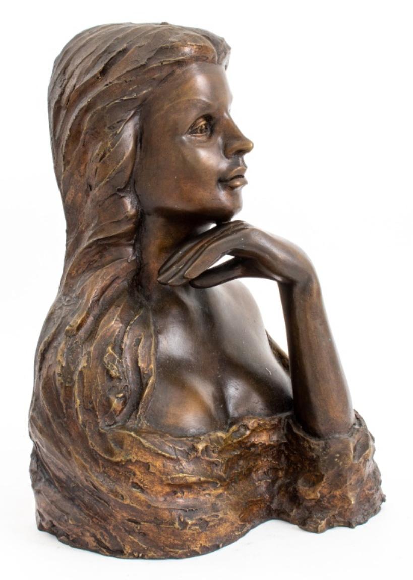 Victor Salmones Female Bust Bronze Sculpture In Good Condition For Sale In New York, NY
