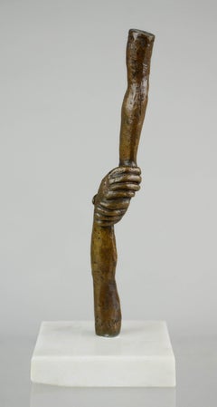 Bronze and Marble Sculpture Totem, Hands Embracing Surrealist Mexican Modernist