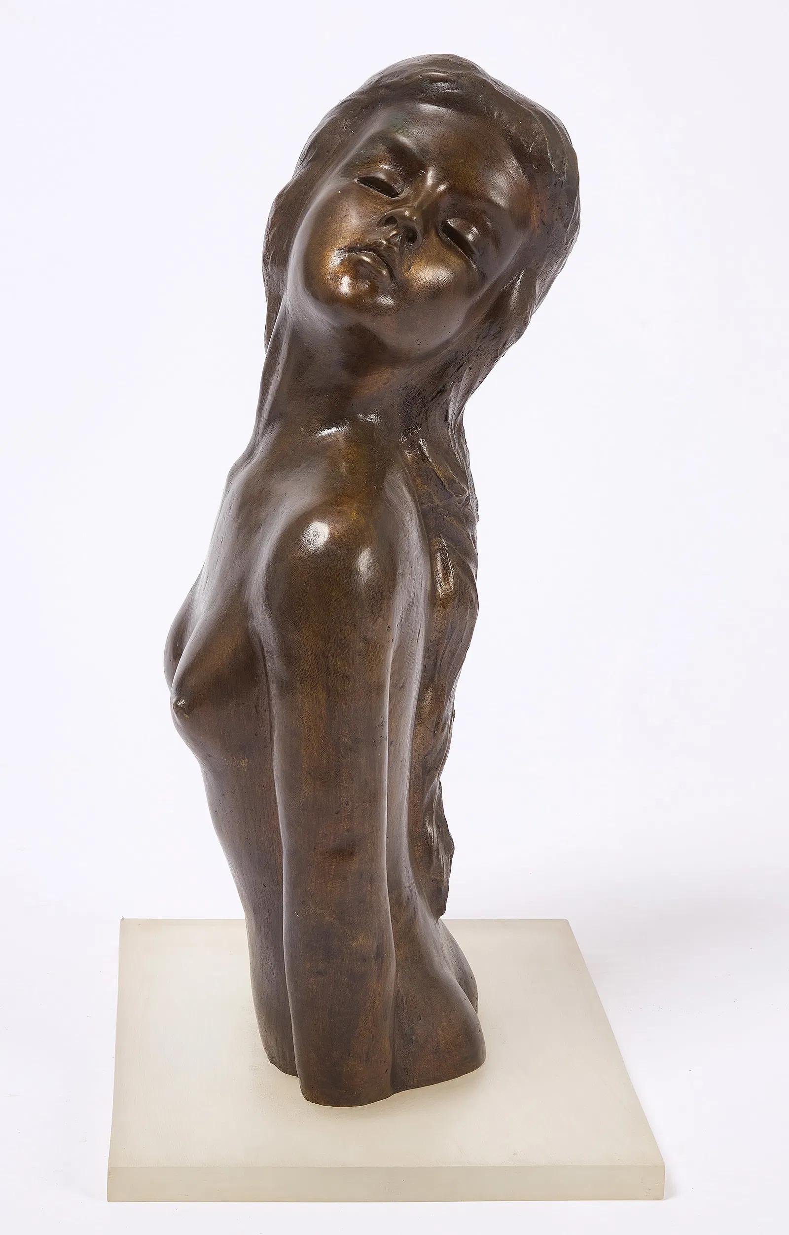 Bust of a Woman - Gold Figurative Sculpture by Victor Salmones