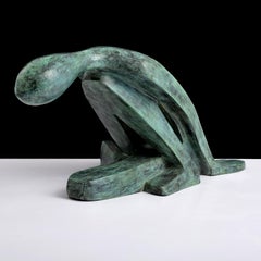 Grande sculpture de Victor Salmones en bronze, figure agenouillée, 29 po.