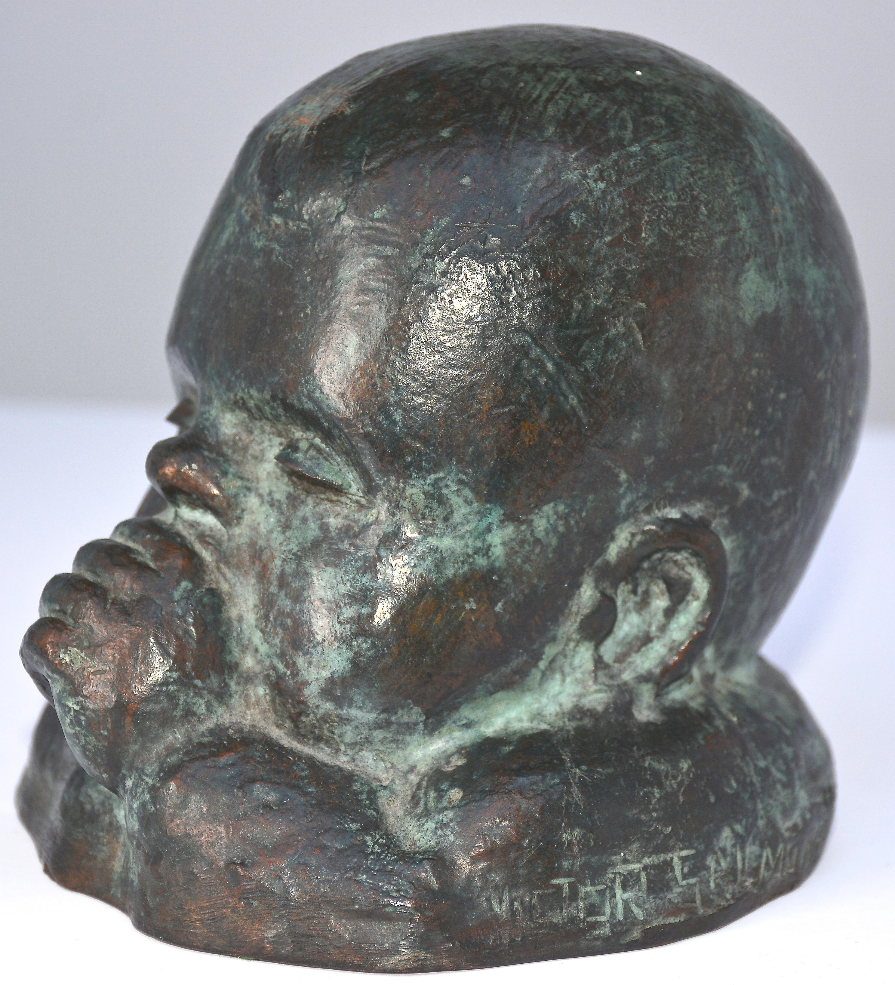 Victor Salmones Signed Bronze Bust of a Young Child For Sale 4