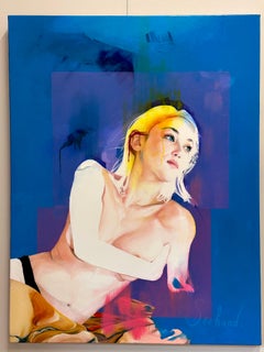 Yesterday's Present- 21st Century Contemporary Painting of  a blond woman