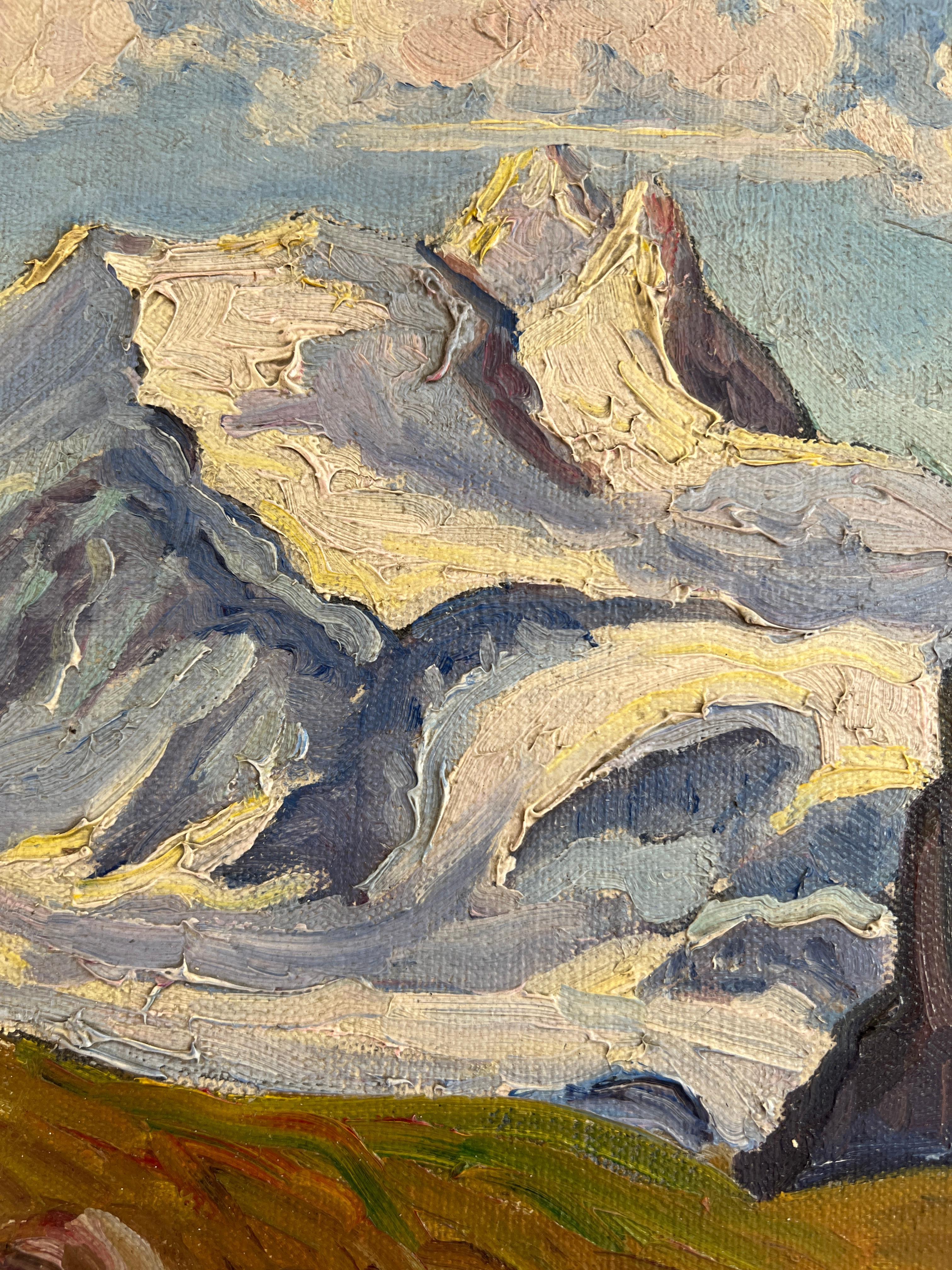 Snowy mountain landscape and lake view For Sale 3