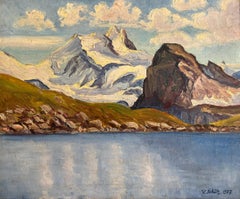 Snowy mountain landscape and lake view