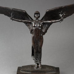 Victor Segoffin (1868-1925) : "Geflügelter Sieg", patinierte Bronze C. 1920/30