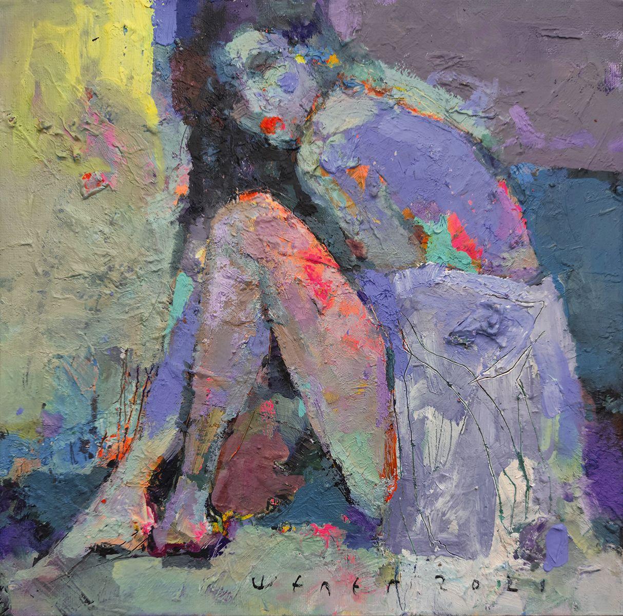 Almost nude, Painting, Oil on MDF Panel For Sale 2