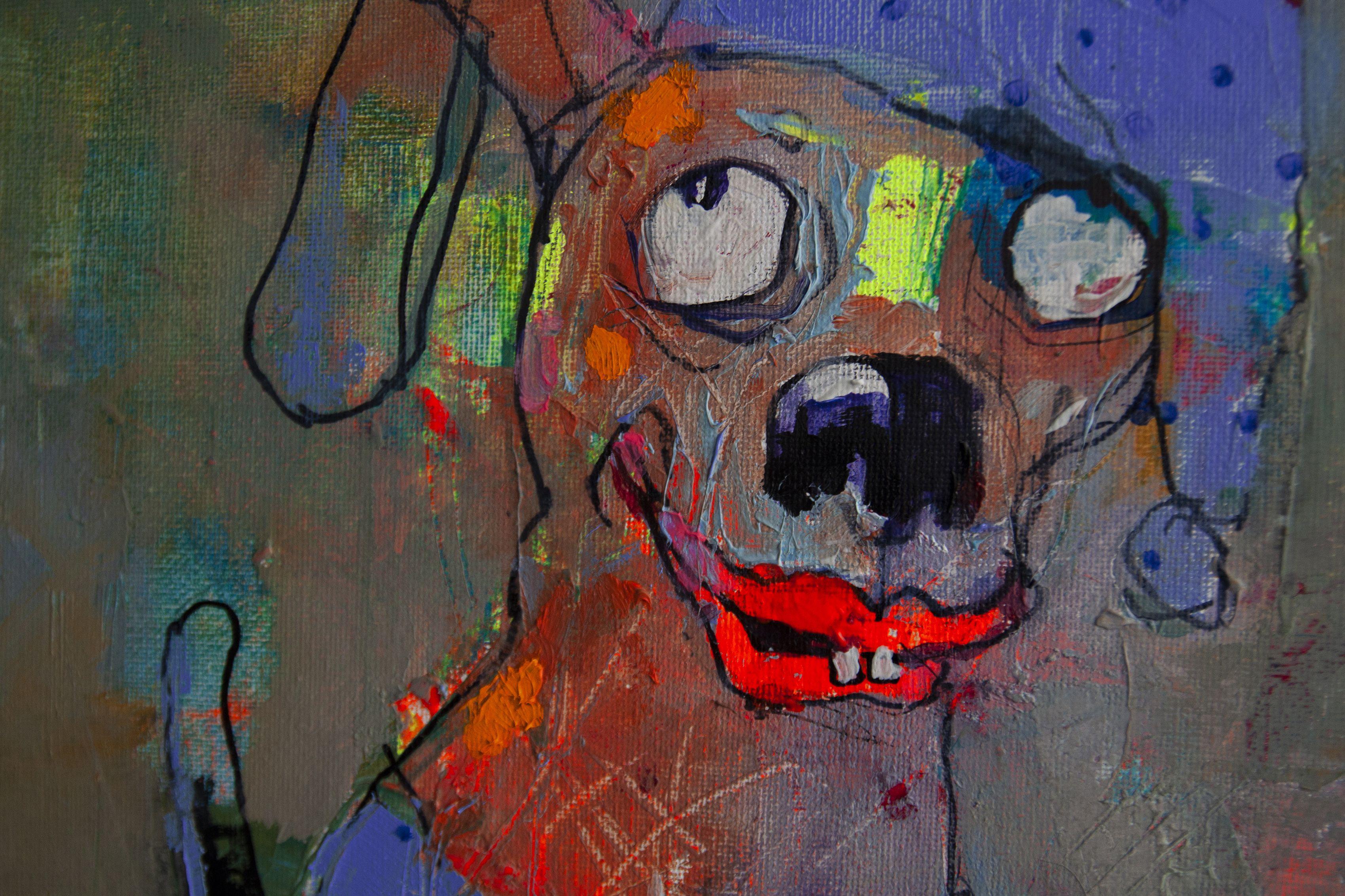 „ARTdoggy“ „Nachty night“, Gemälde, Öl auf Leinwand im Angebot 1