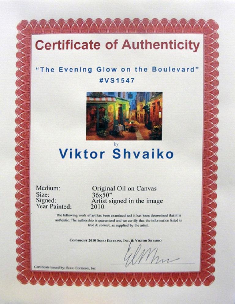 THE EVENING GLOW ON THE BOULEVARD (LES VOIRS EN RETOUR SUR LA BOULEVARD) - Painting de Viktor Shvaiko