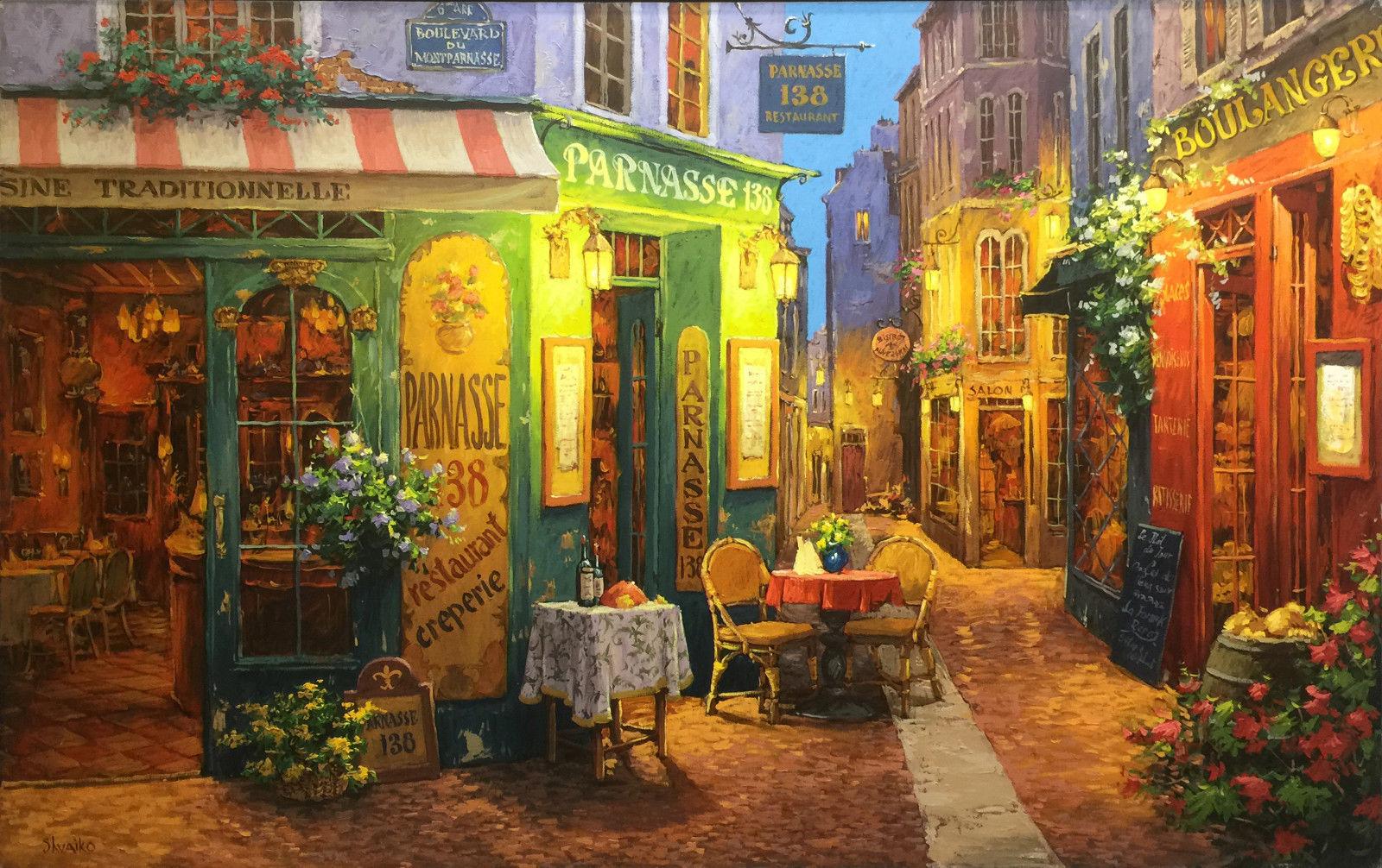 Figurative Painting Viktor Shvaiko - THE EVENING GLOW ON THE BOULEVARD (LES VOIRS EN RETOUR SUR LA BOULEVARD)