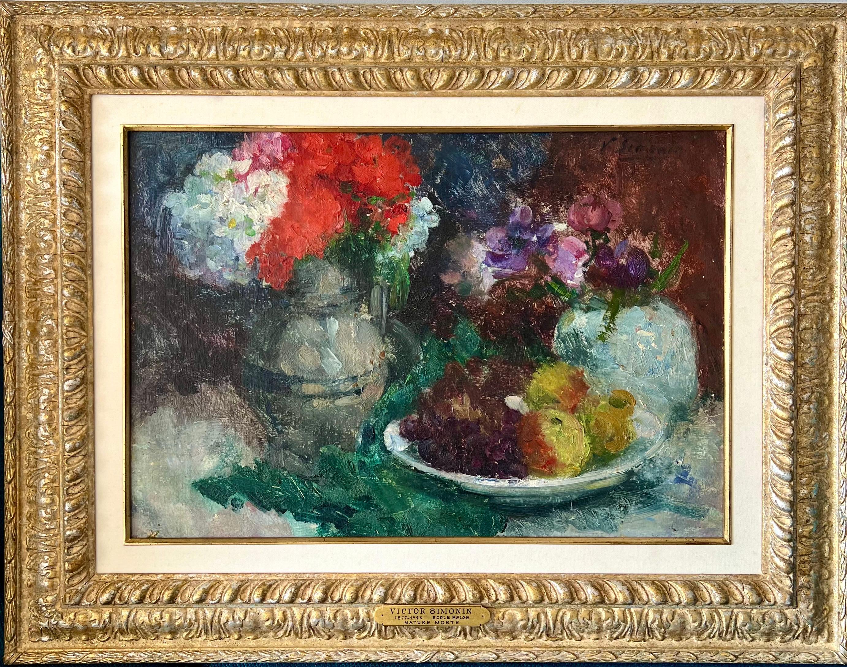 Pintura al óleo belga postimpresionista de flores Victor Simonin Maestro fauvista en venta 1
