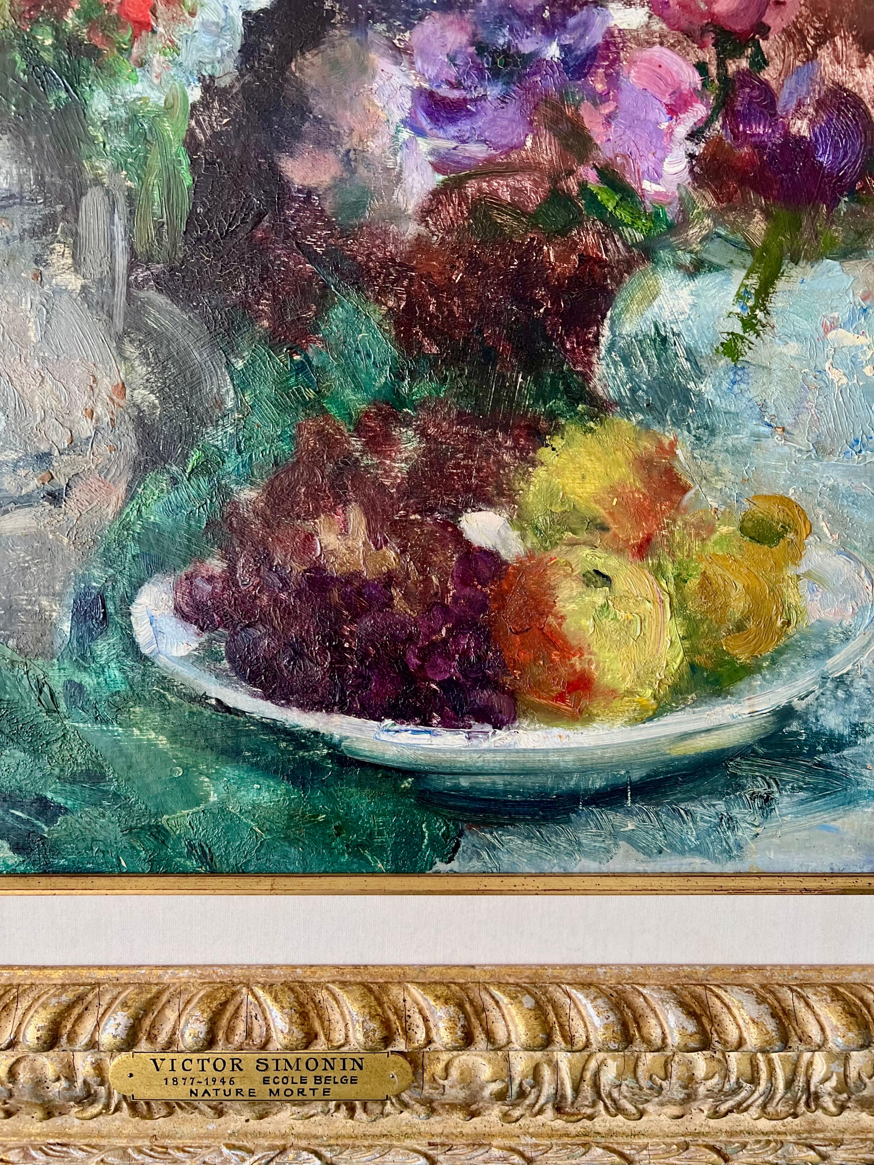 Pintura al óleo belga postimpresionista de flores Victor Simonin Maestro fauvista en venta 3