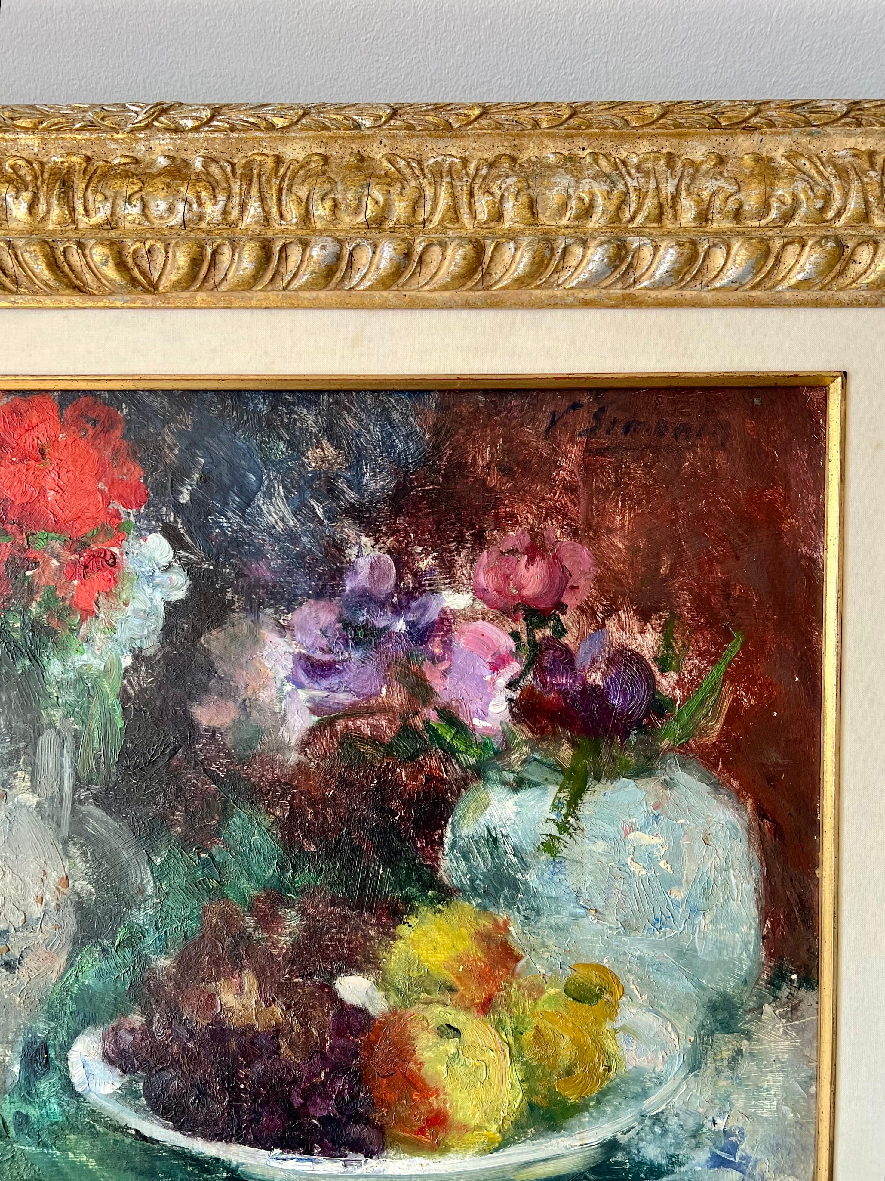 Pintura al óleo belga postimpresionista de flores Victor Simonin Maestro fauvista en venta 5