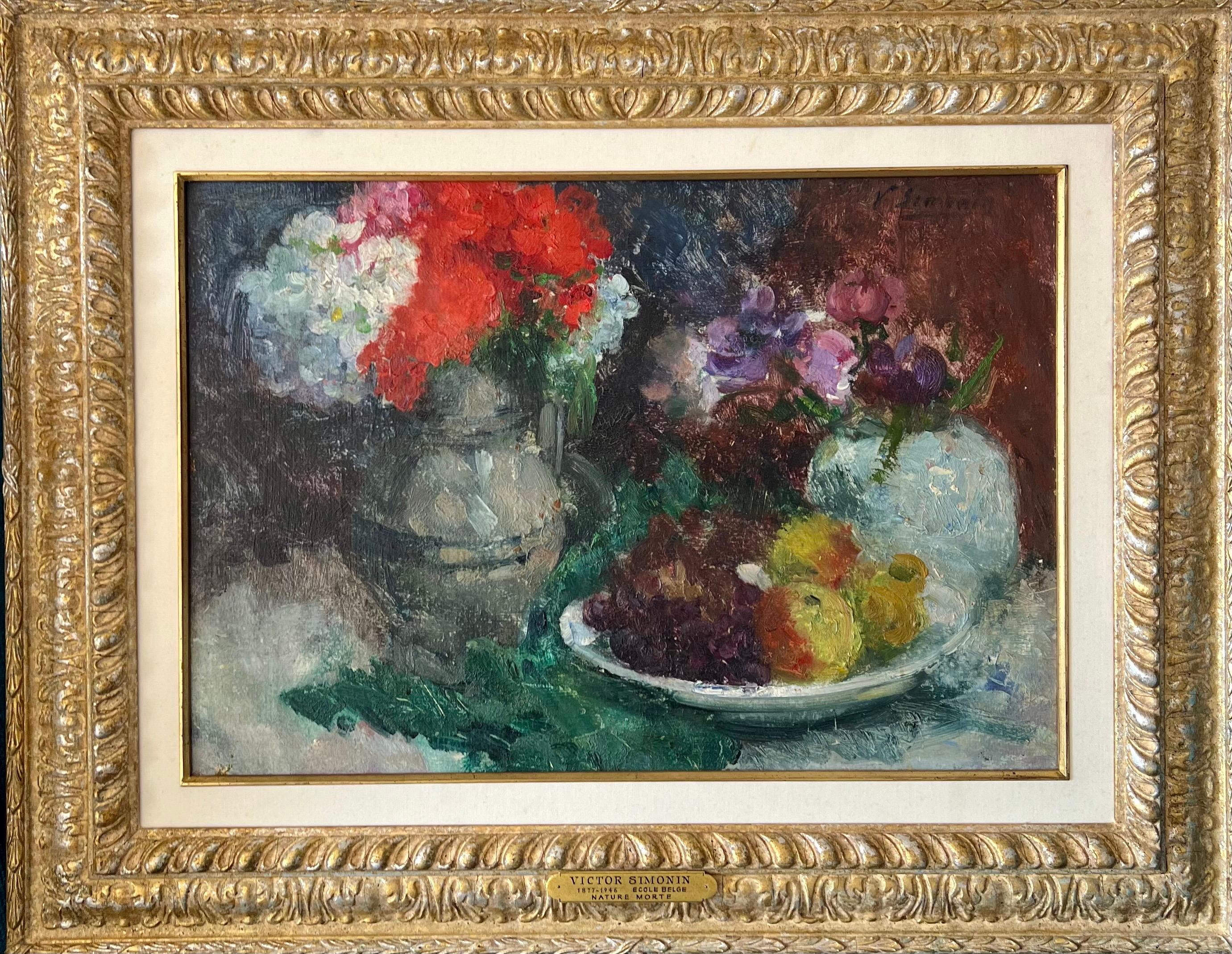 Pintura al óleo belga postimpresionista de flores Victor Simonin Maestro fauvista