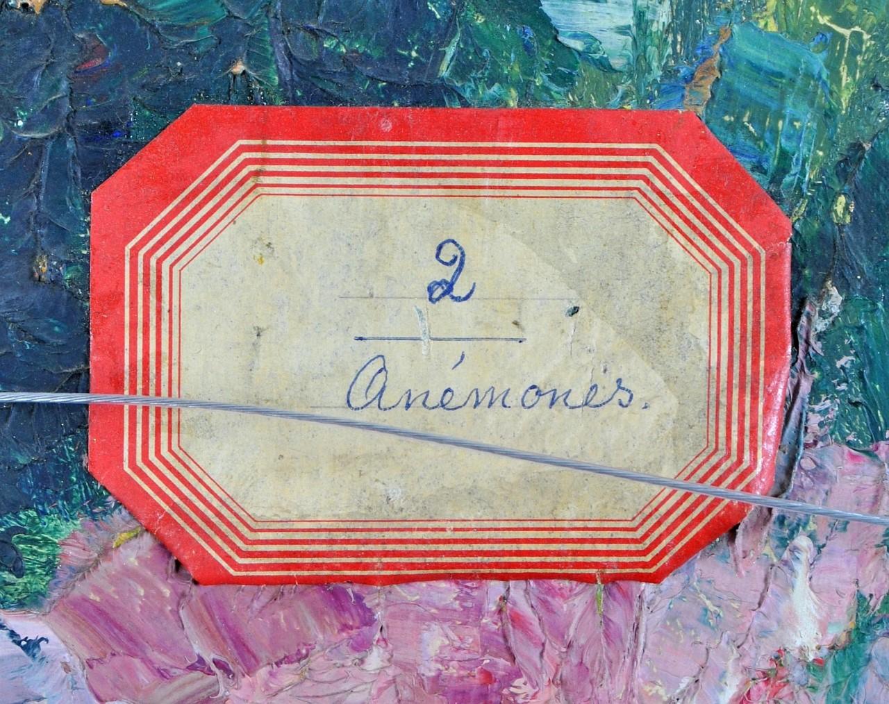 Anemones - Belgian Impressionist Still Life, Antique Flowers Floral Oil Painting For Sale 7