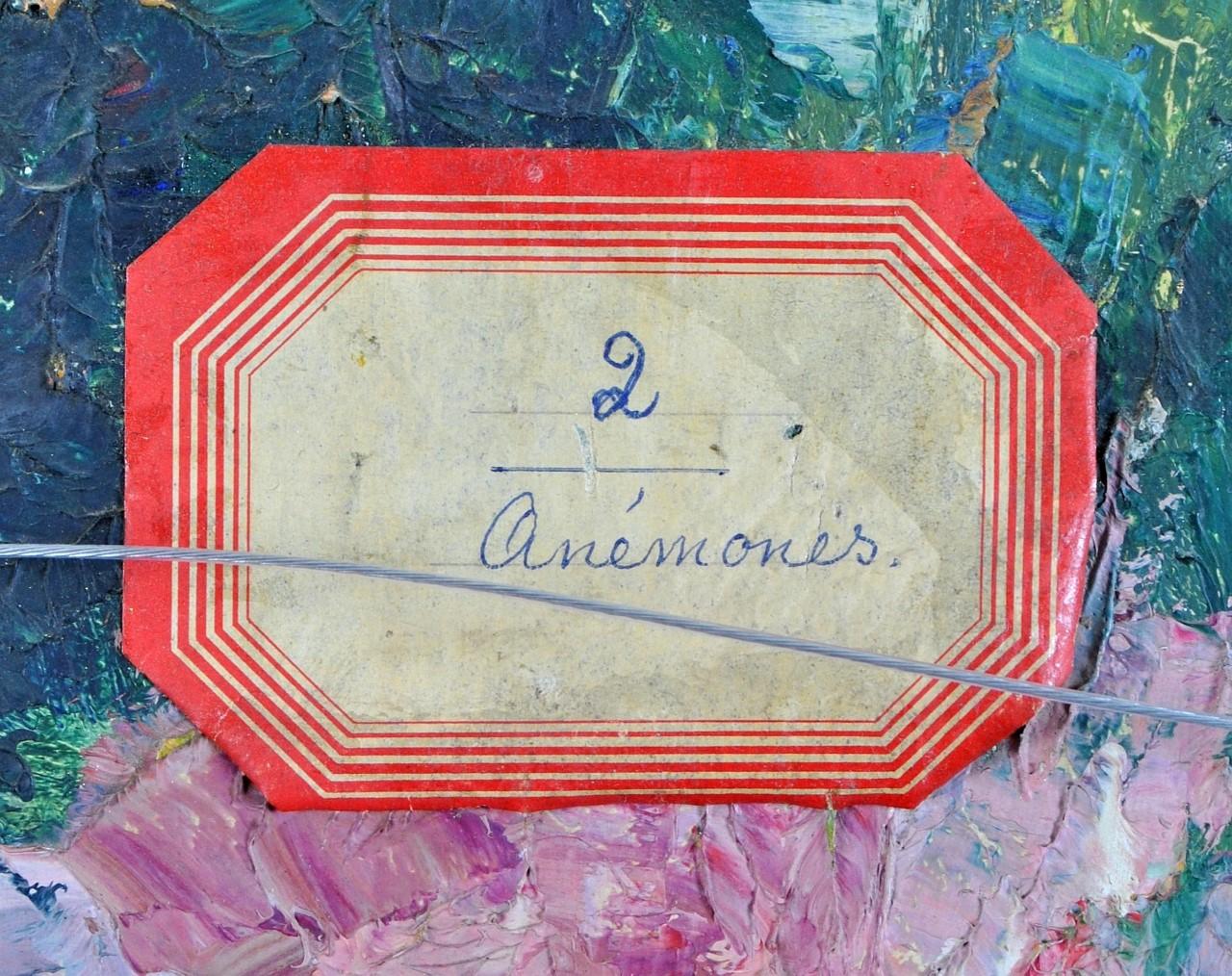 Anemones - Nature morte impressionniste belge, peinture à l'huile florale ancienne de fleurs en vente 5