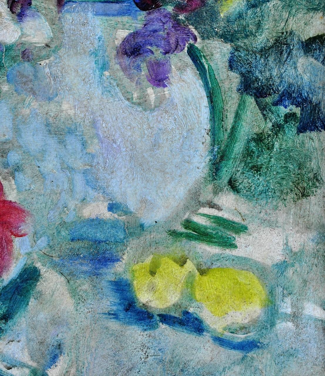 Anemones - Nature morte impressionniste belge, peinture à l'huile florale ancienne de fleurs en vente 3