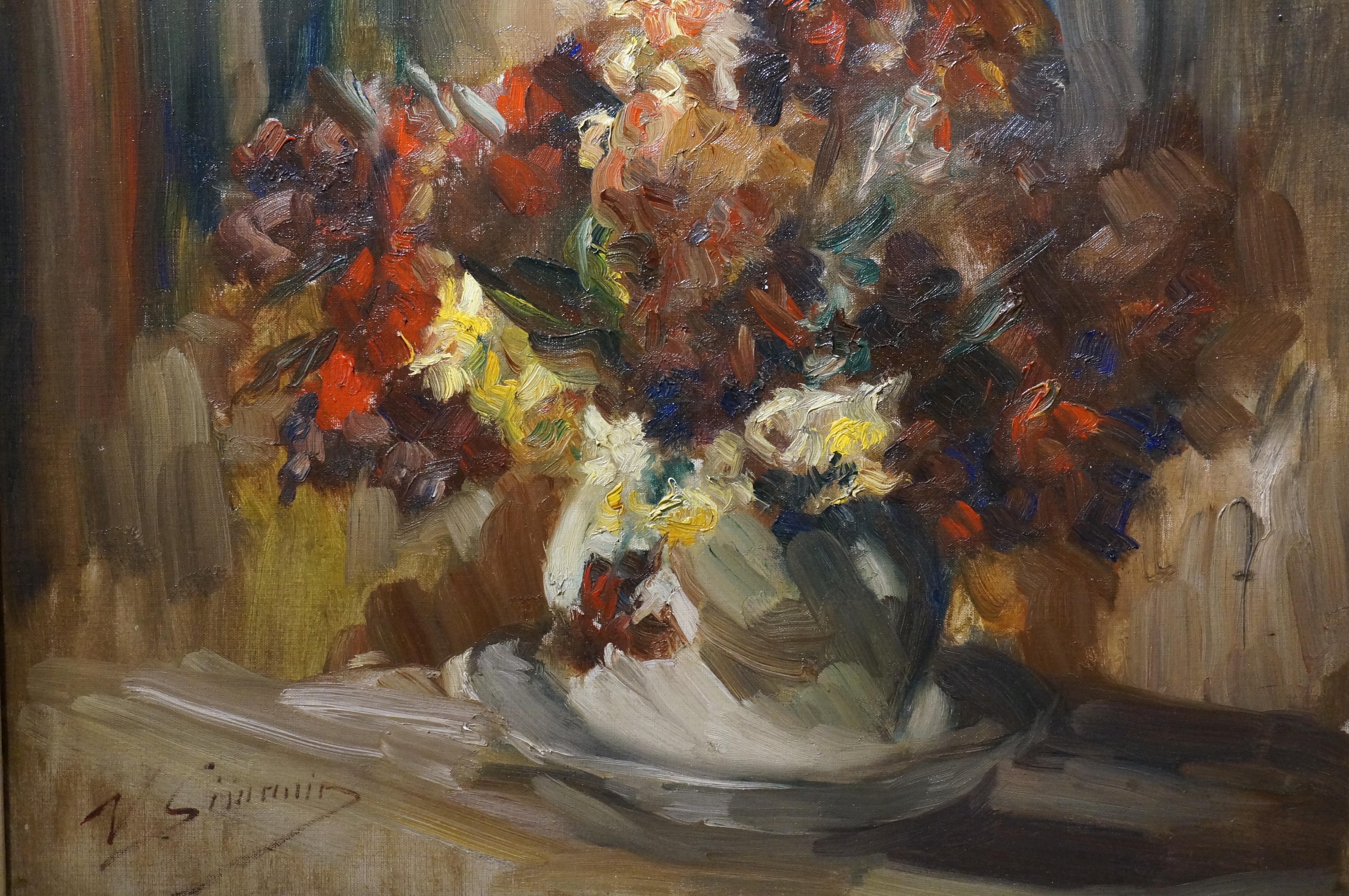 Blumen-Stilleben-Gemälde, Vicor Simonin, impressionistisch, Öl auf Leinwand (Impressionismus), Painting, von Victor Simonin