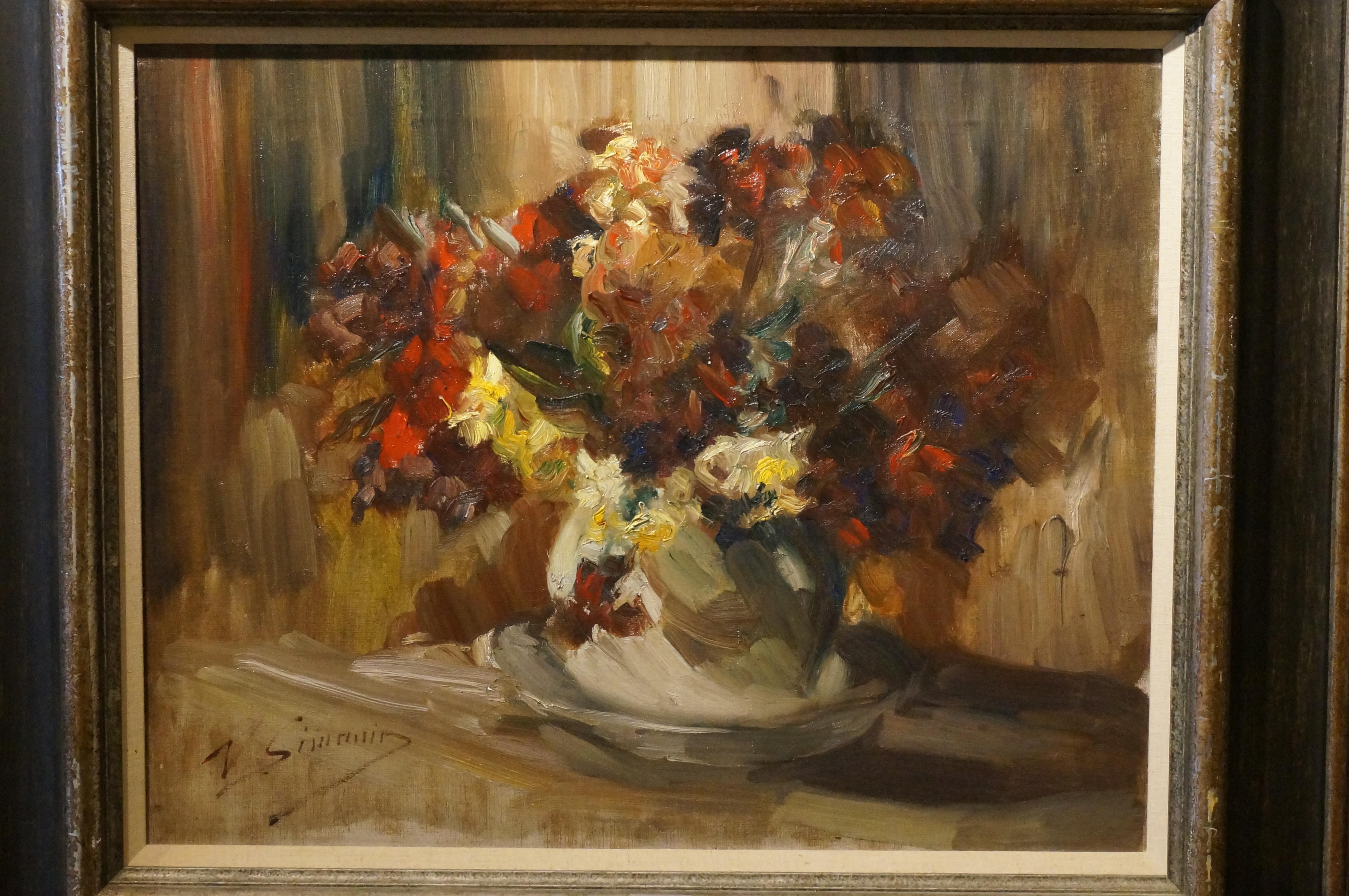 Blumen-Stilleben-Gemälde, Vicor Simonin, impressionistisch, Öl auf Leinwand im Angebot 2