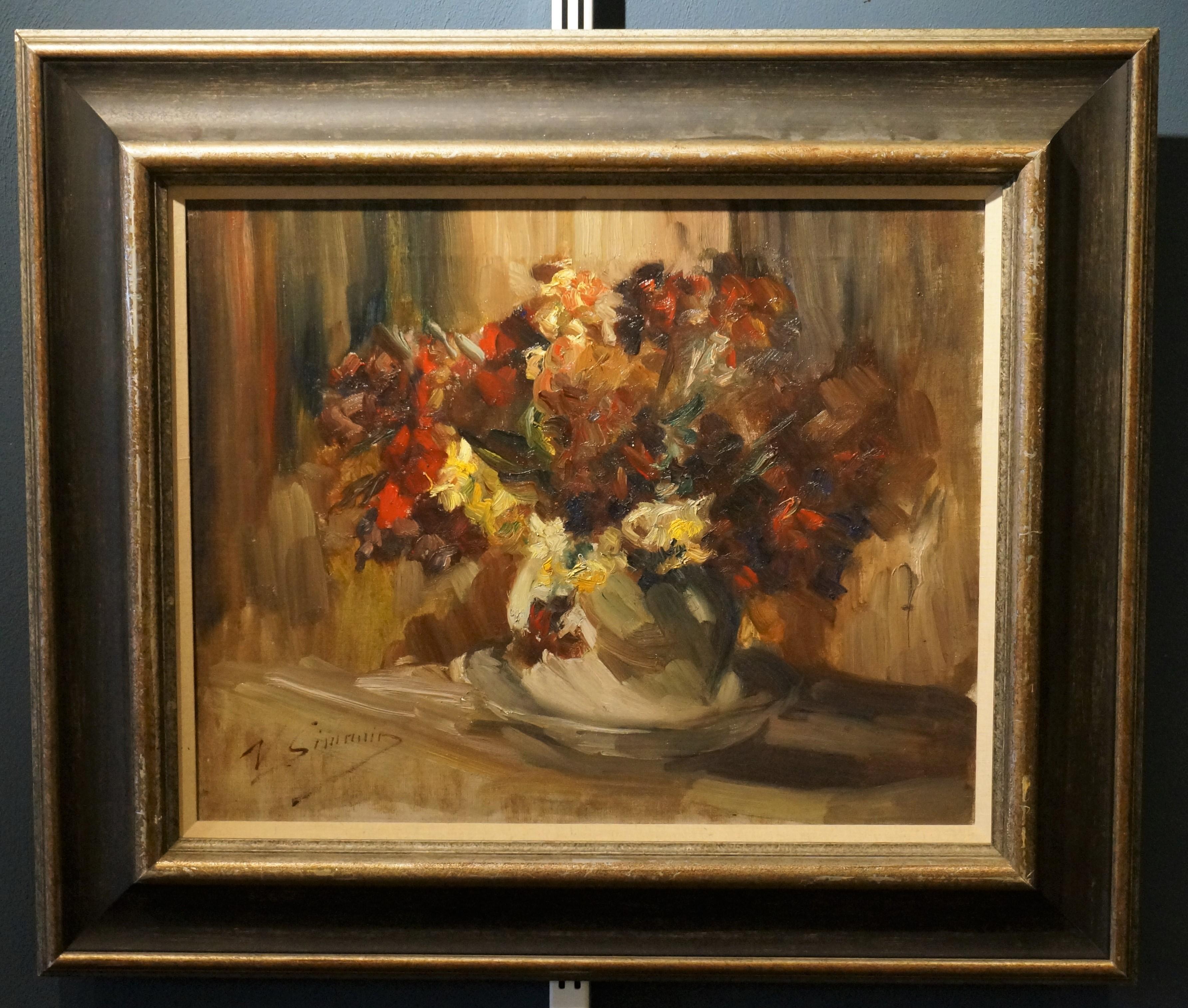 Blumen-Stilleben-Gemälde, Vicor Simonin, impressionistisch, Öl auf Leinwand im Angebot 5