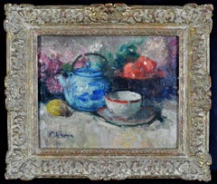 Still Life with Teapot - Impressionist Oil on Canvas, Antique Belgian Painting