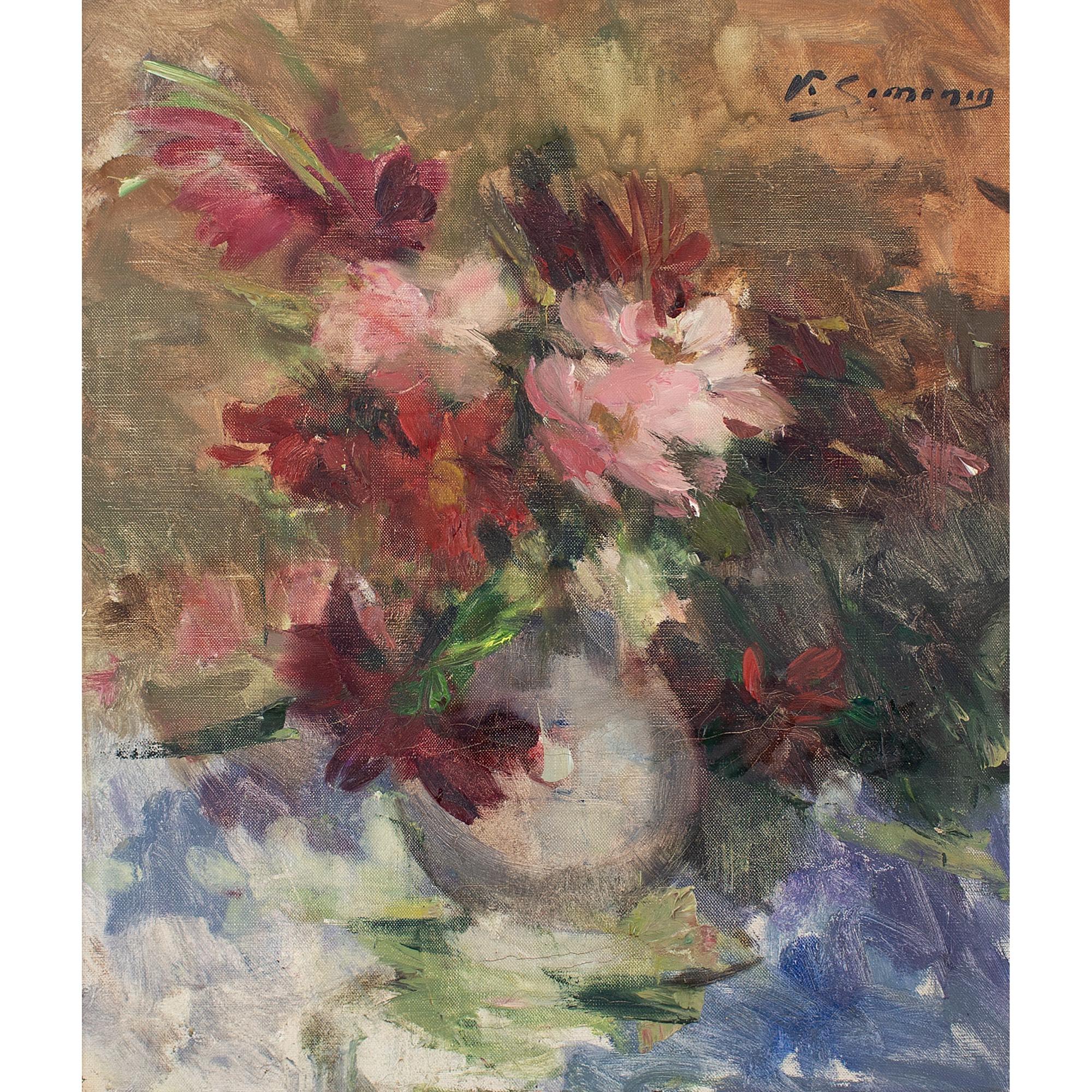 Victor Simonin, Vase de Fleurs, Oil Painting  For Sale 1