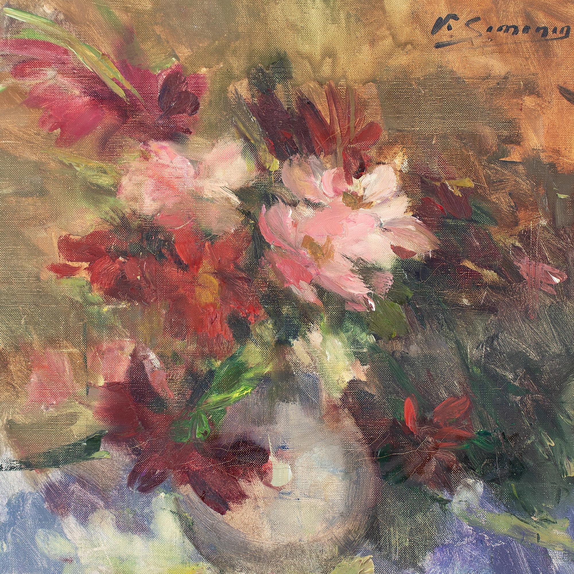 Victor Simonin, Vase de Fleurs, Oil Painting  For Sale 4