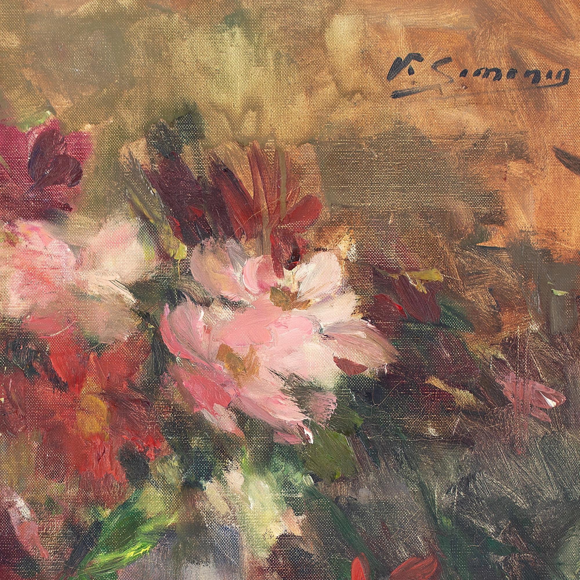 Victor Simonin, Vase de Fleurs, Oil Painting  For Sale 5