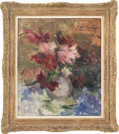 Victor Simonin, Vase de Fleurs, peinture à l'huile 