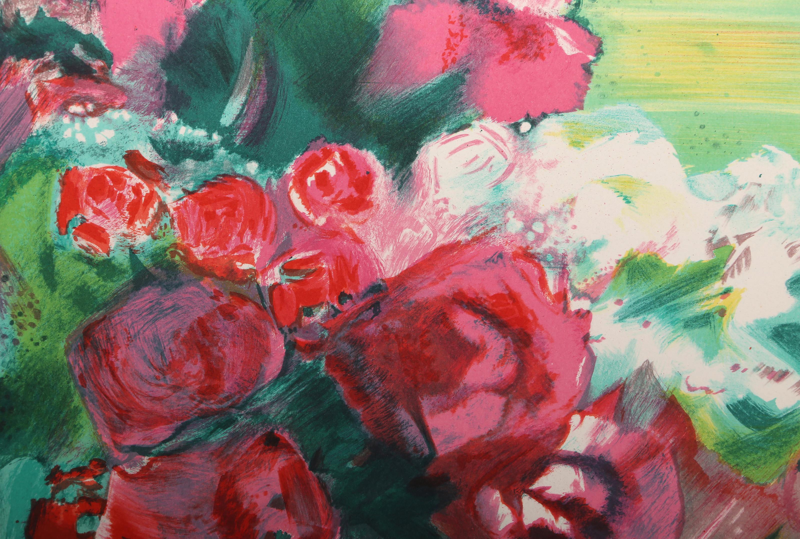 Scène de fleurs, lithographie moderne de Victor Spahn en vente 1