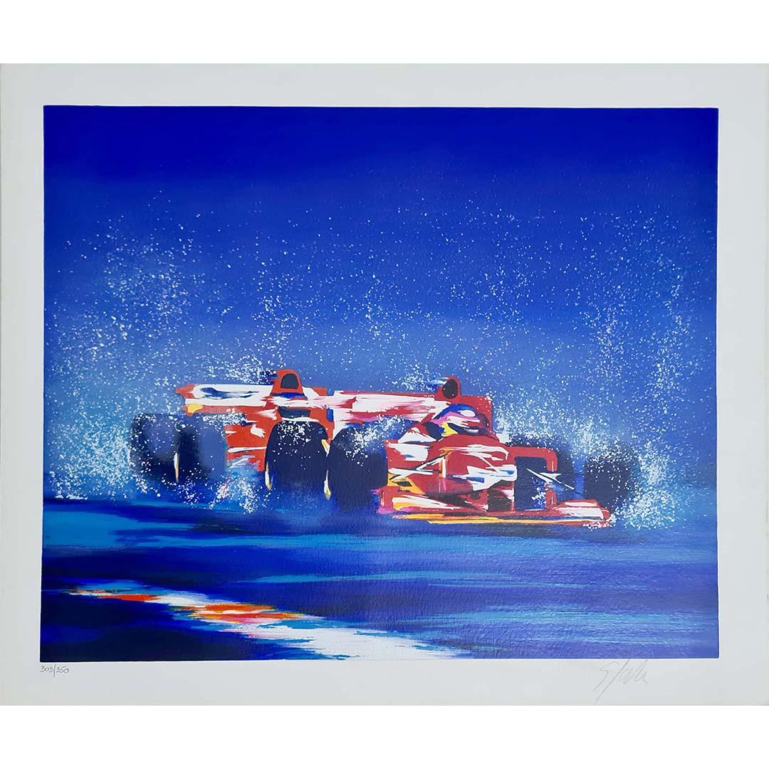 This stunningly colorful lithograph was created by Victor Spahn, a French painter of Russian origin. Known as the "painter of movement", his technique gives the impression of speed and motion.
He is best known for his sports paintings (golf, Formula