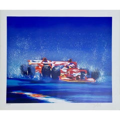 Lithographie originale de Victor Spahn - Course de Formule 1 - Signée et numérotée