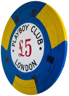 Playboy Club London £5, Casino Chip Series, Chip de casino circular azul y blanco