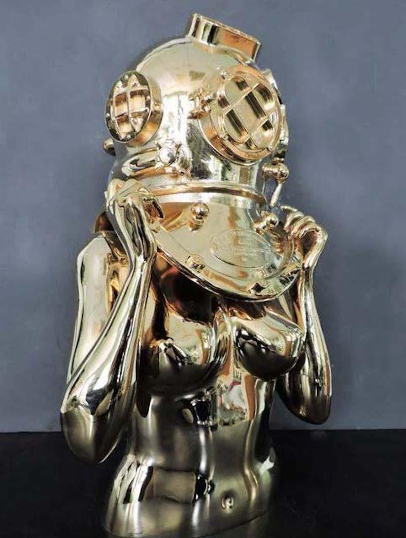Victor Spinelli Figurative Sculpture - Diver UP! 24 Karat Gold