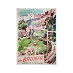 1948 Original poster by Surbek La ligne électrique du Brunig-Lucerne Interlaken