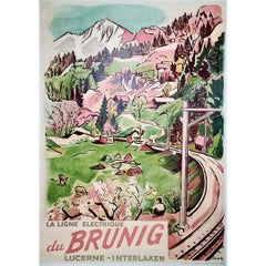 1948 Original poster by Surbek La ligne électrique du Brunig-Lucerne Interlaken