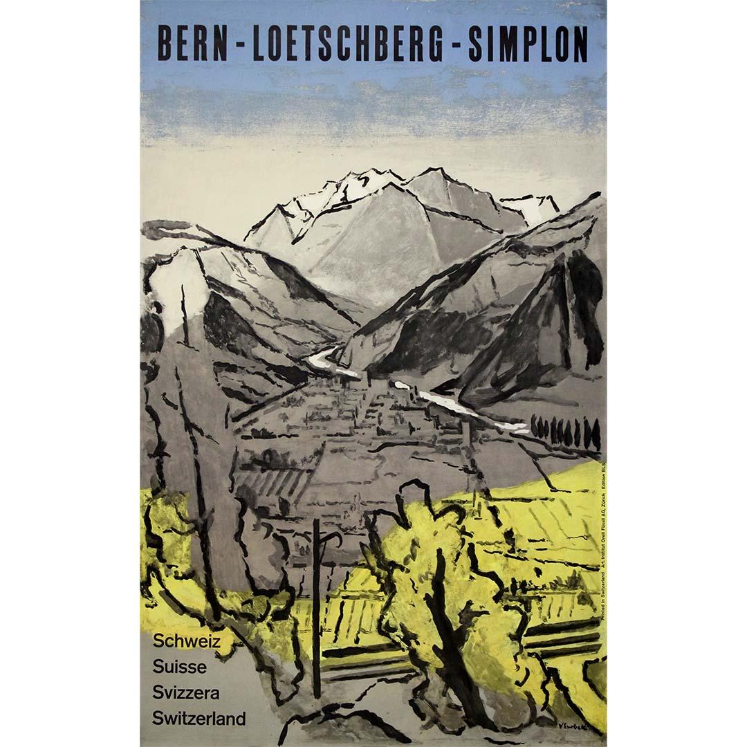 Print Victor Surbek - Circa 1950 Affiche de voyage suisse par Surbek pour le chemin de fer Berne-Lötschberg-Simplon