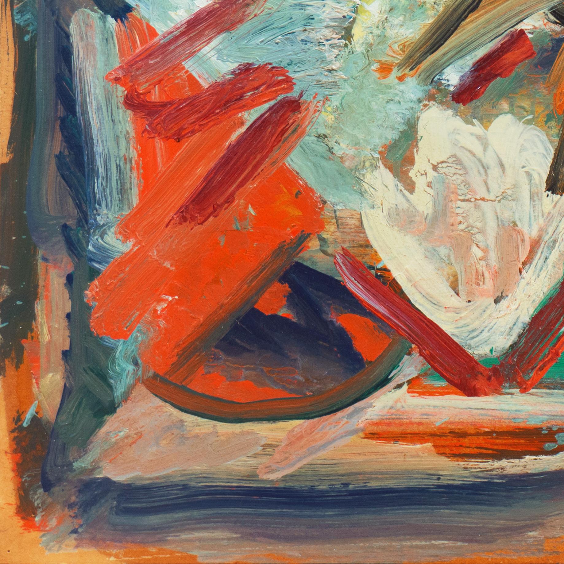 'Abstract in Coral and Ivory', New York School, Whitney Museum, WPA, Action Oil - Brown Abstract Painting by Victor Thall